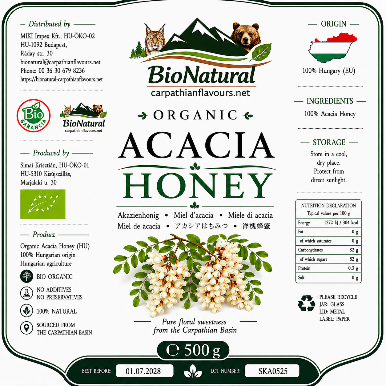 Organic Acacia Honey - 500g