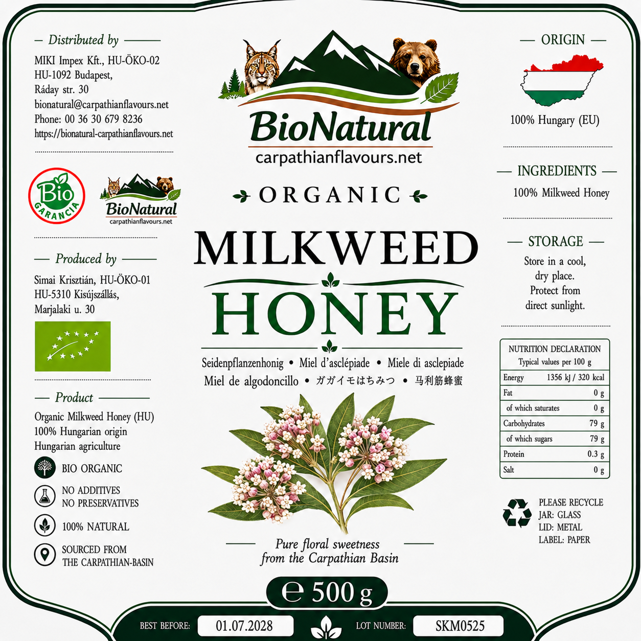 Organic Milkweed Honey - 500g