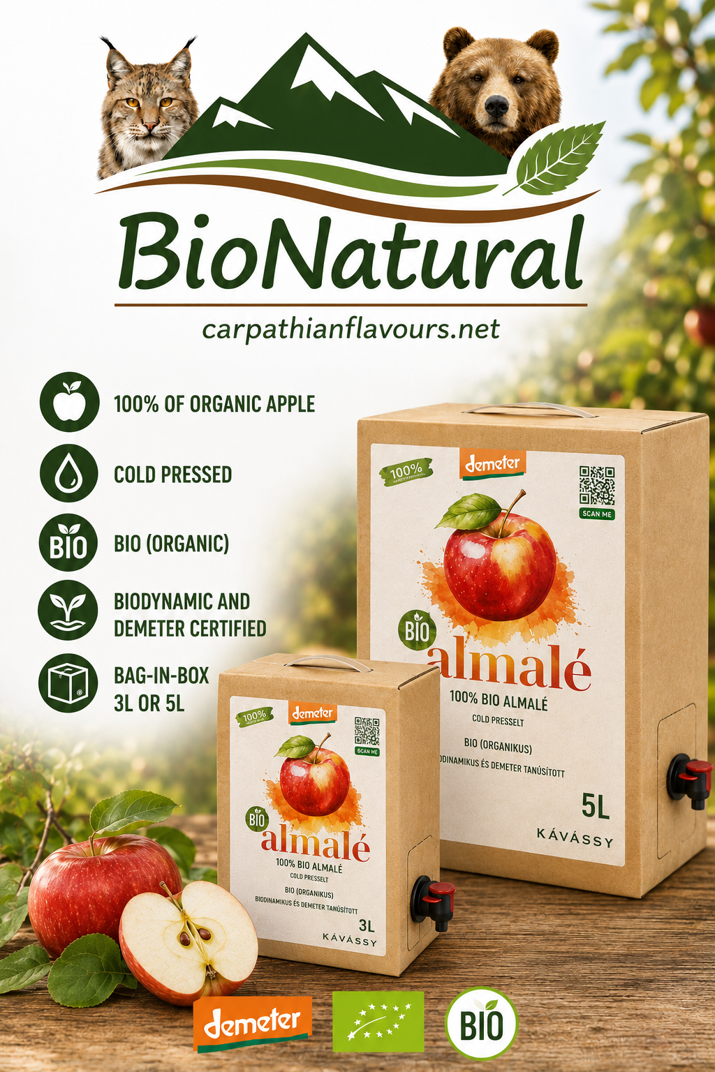 Demeter Bio Cold Pressed Apple Juice Bag-in-Box 3L and 5L