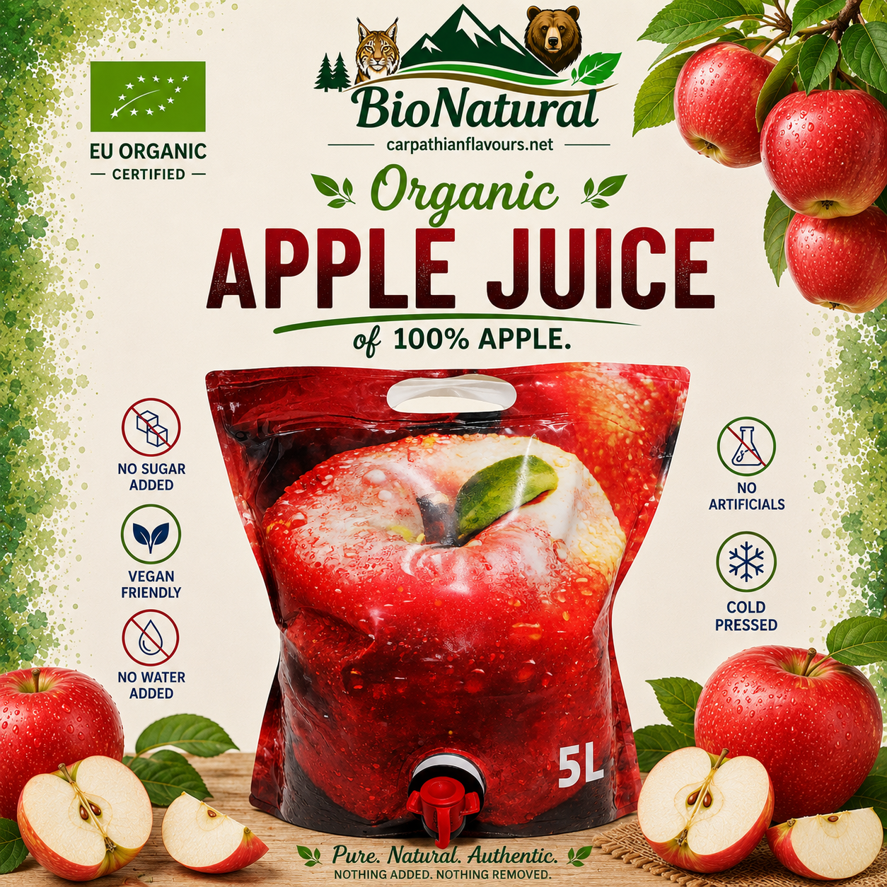 Bio cold pressed Apple juice (of 100% apple) - 5L Bag