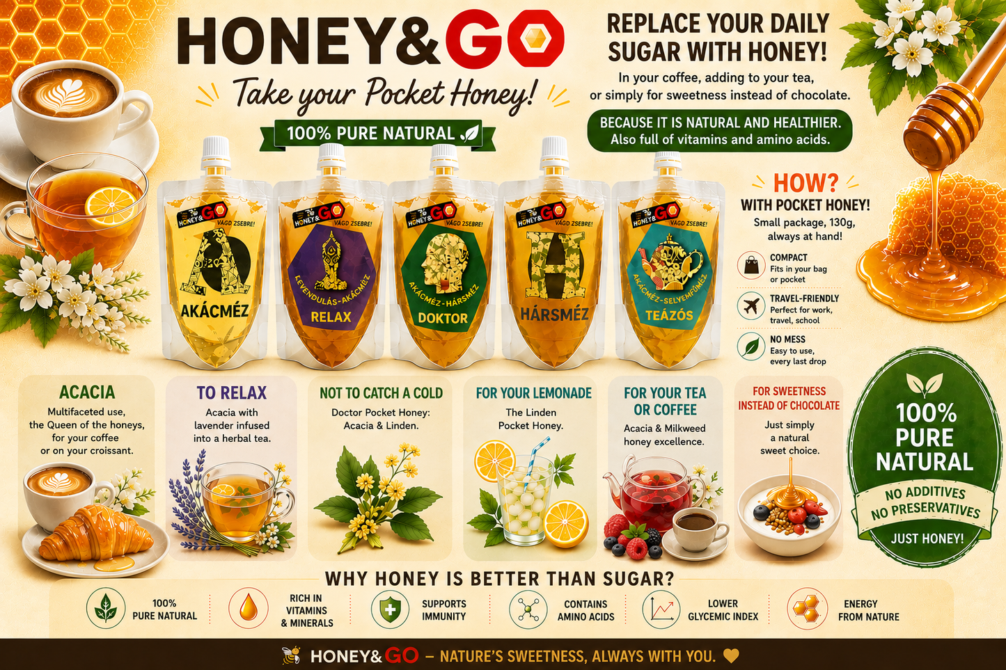 Honey&GO! - Pocket Honeys for everyday Moments 130g